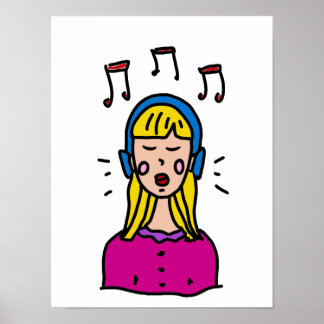 Póster Un chica está escuchando música