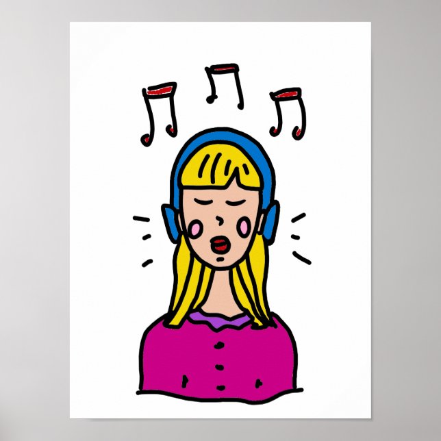 Póster Un chica está escuchando música (Frente)