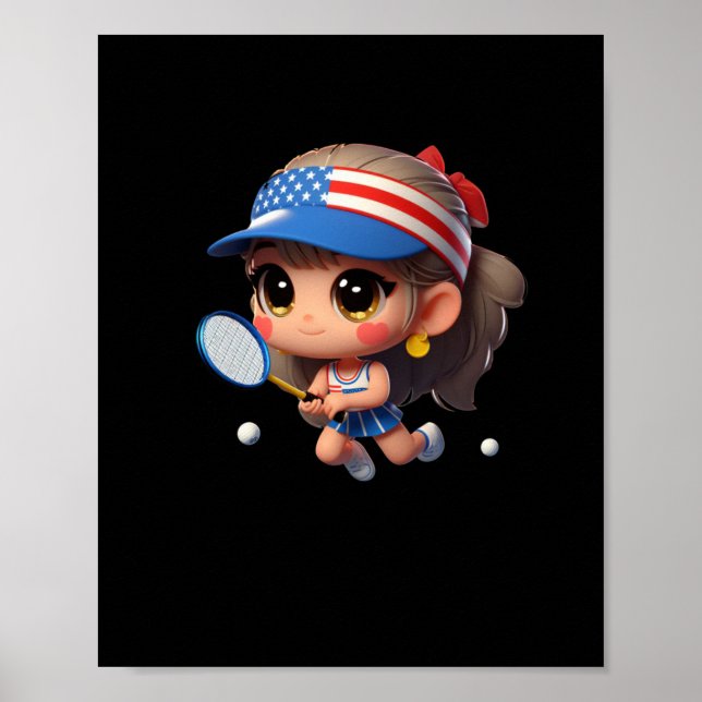 Póster Un Chica Jugando Al Tenis. Pegatina (Frente)