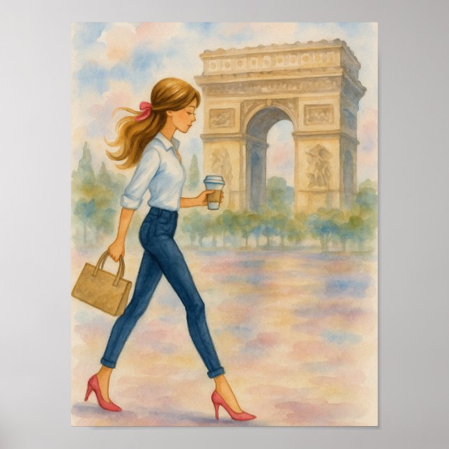 Póster Un chica y el Arco del Triunfo París (Frente)