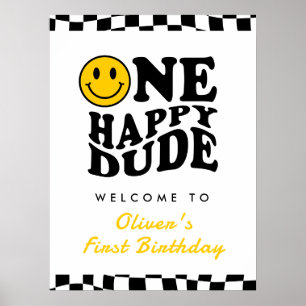 Póster Un chico feliz primer cumpleaños, bienvenida de on