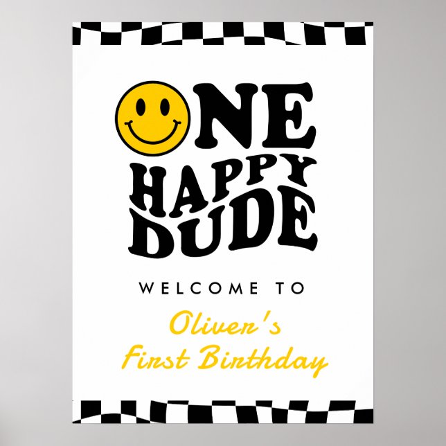 Póster Un chico feliz primer cumpleaños, bienvenida de on (Frente)