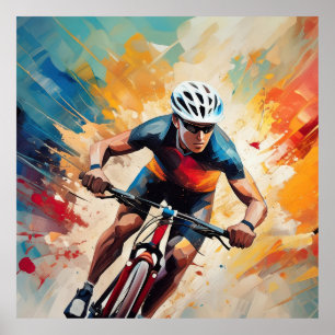 Póster Un ciclista de montaña macho.