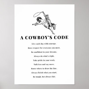 Póster Un Código de Vaquero Imprimir, Blanco y Negro, Oes