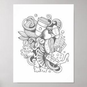 Póster Un collage de varios elementos para colorear carte