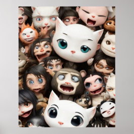 Póster Un colorido grupo de lindos animales y un gato