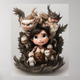 Póster Un colorido grupo de lindos animales y un niño