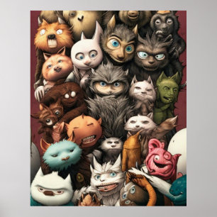 Póster Un colorido grupo de monstruos adorables