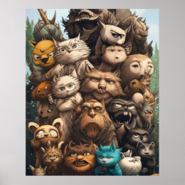 Póster Un colorido grupo de monstruos adorables posando