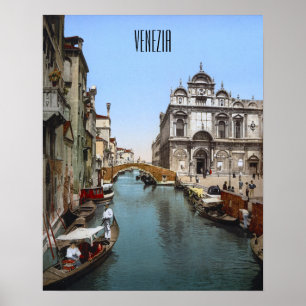 Póster Un concurrido canal en Venecia (1900)