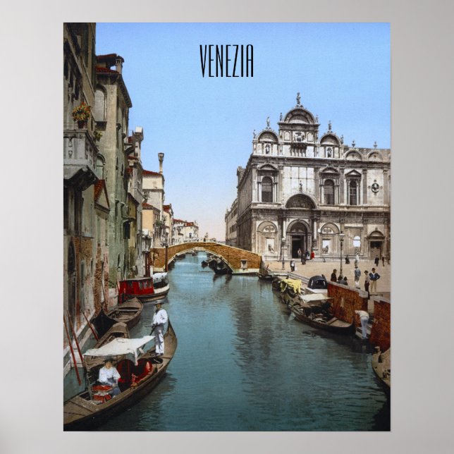 Póster Un concurrido canal en Venecia (1900) (Frente)