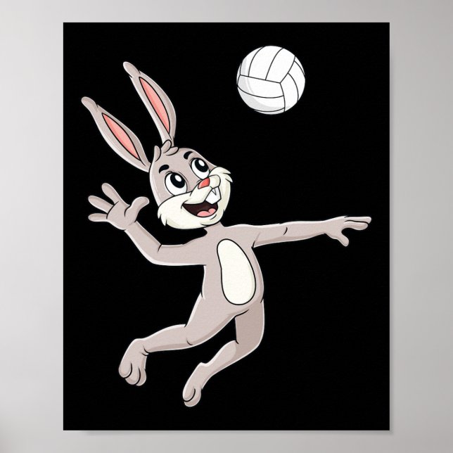 Póster Un conejo de Pascua golpeando a un Chica de voleib (Frente)
