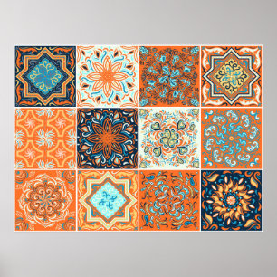 Póster Un conjunto de adornos, baldosas de cerámica. Pat