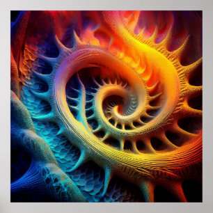 Póster Un conjunto de Mandelbrot fractal con picos dorado