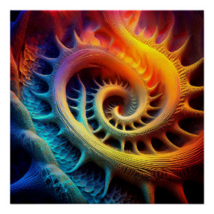 Póster Un conjunto de Mandelbrot fractal dorado con picos