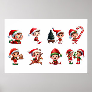 Póster Un conjunto de Navidades elfos en diferentes poses