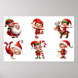 Póster Un conjunto de Navidades elfos en diferentes poses