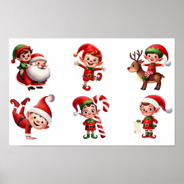 Póster Un conjunto de Navidades elfos en diferentes poses (Frente)