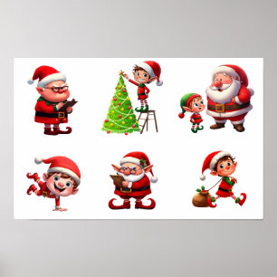 Póster Un conjunto de Navidades elfos en diferentes poses