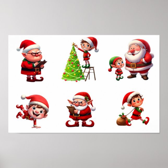 Póster Un conjunto de Navidades elfos en diferentes poses (Frente)