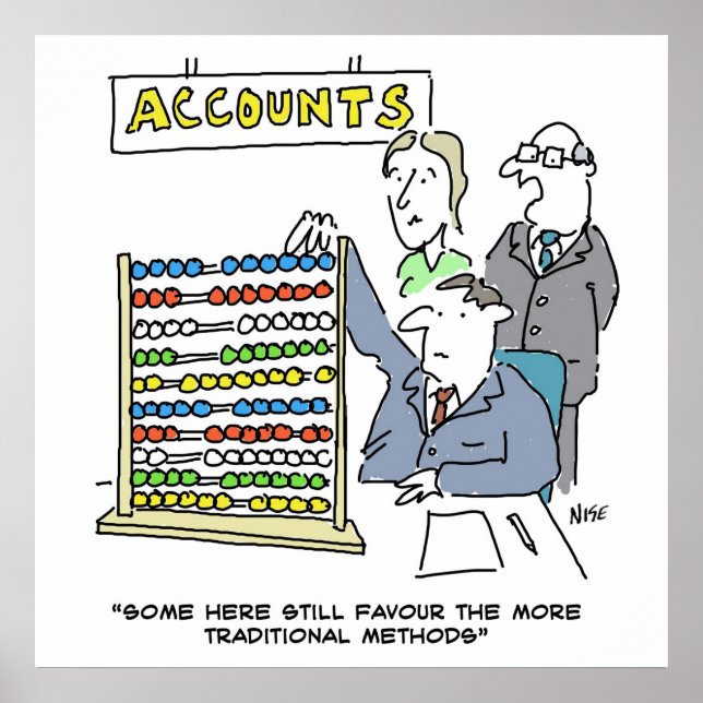 Póster Un contable que usa un abacus en el trabajo (Frente)