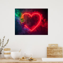 Póster Un corazón rojo candente que fuma en una pared mod