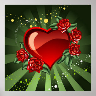Póster Un corazón y Rosas