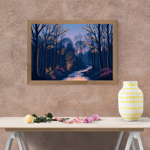 Póster Un crepúsculo tranquilo en el bosque encantado