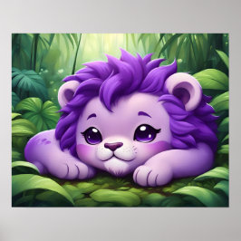 Póster Un cubo de león morado en la jungla