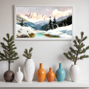 Póster Un día soleado de invierno con vista a los Dolomit