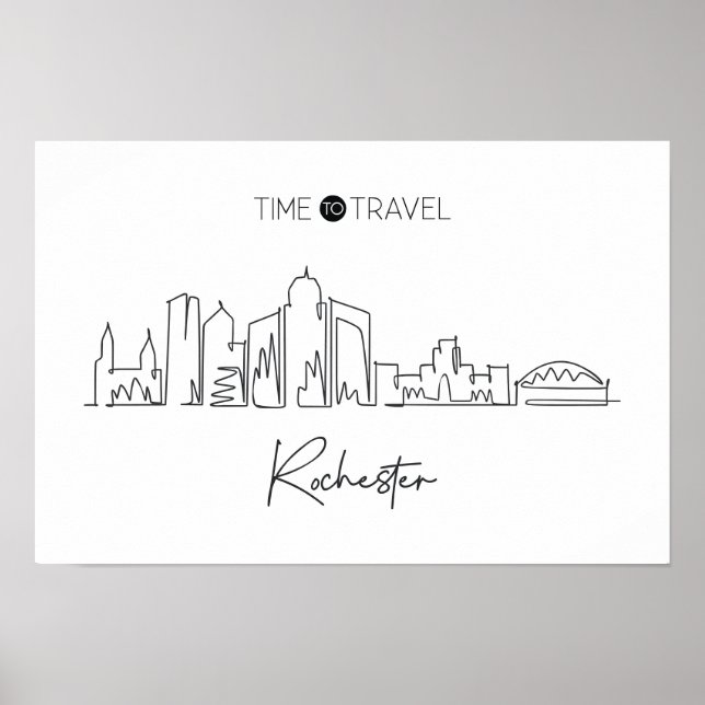 Póster Un Dibujo Continuo De Línea Del Skyline De Rochest (Frente)