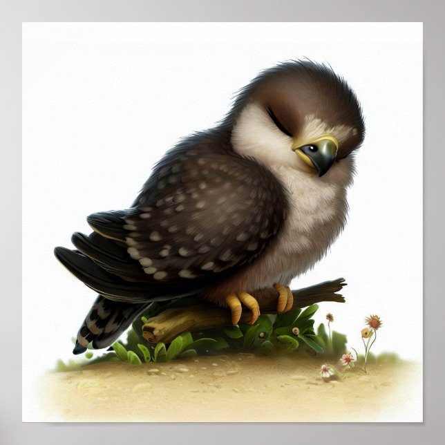Póster Un dibujo digital de un joven halcón peregrino (Frente)