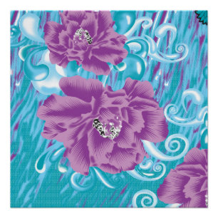 Póster Un diseño textil vibrante con púrpura y turq