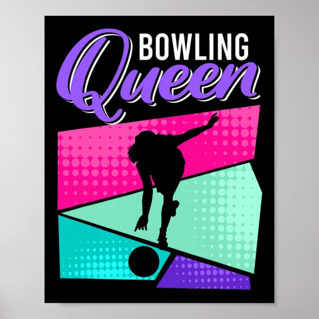 Póster Un divertido boliche que dice Bowling a la Reina M (Frente)