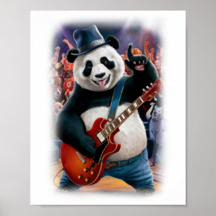 Póster Un divertido panda rockero en el escenario sobre u