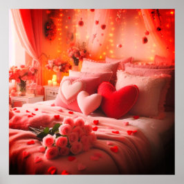 Póster Un dormitorio del Día de San Valentín decorado con