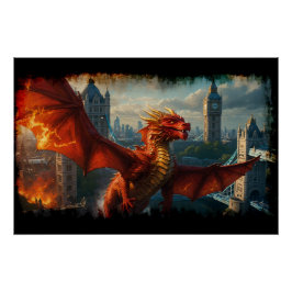 Póster Un dragón escocés rojo venera a Londres