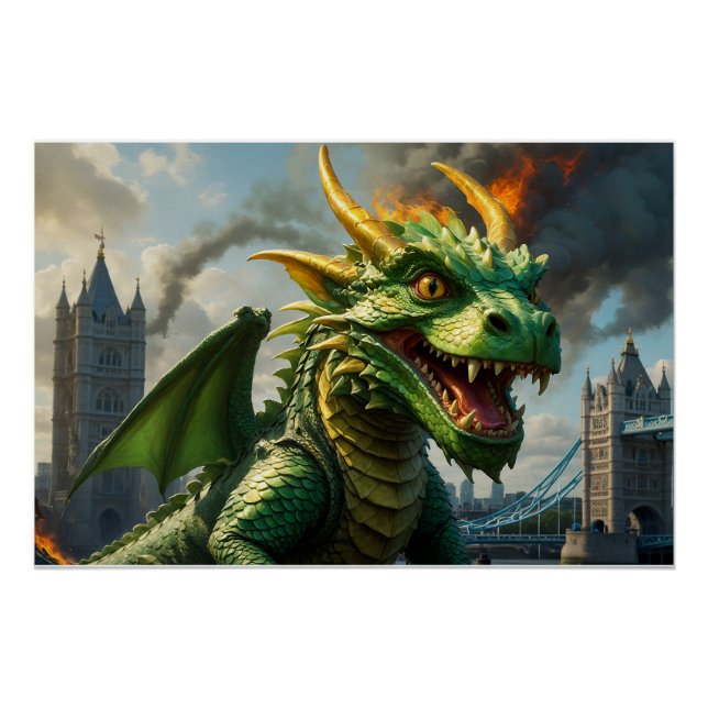 Póster Un dragón galés verde aterroriza a Londres (Anverso)