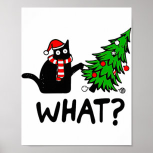 Póster Un dulce árbol de Navidad travieso gato negro qué