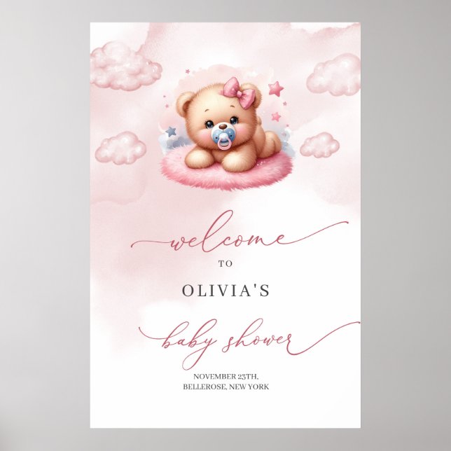 Póster Un dulce chica de osito de peluche sobre la bienve (Frente)