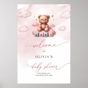 Póster Un dulce chica de osito de peluche sobre la bienve