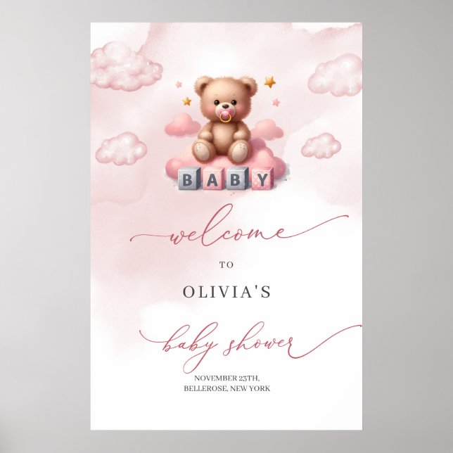 Póster Un dulce chica de osito de peluche sobre la bienve (Frente)