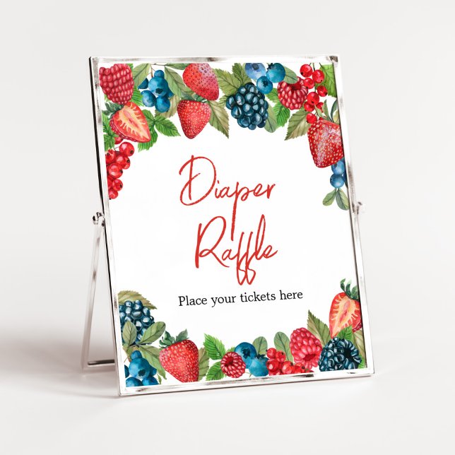 Póster Un dulce dulce Baby Shower Diaper Raffle (Sweet Girl Berry Baby Shower Diaper Raffle Sign)