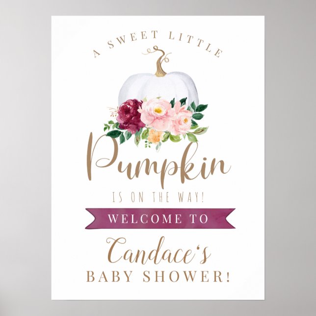 Póster Un dulce Rótulo de Baby Shower de calabaza (Frente)