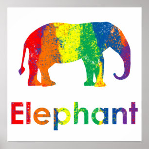 Póster Un elefante arcoiris suave, divertido y colorido