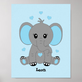 Póster Un elefante de bebé lindo en azul para los niños