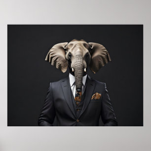 Póster Un elefante gracioso con traje