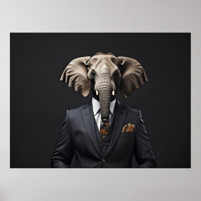 Póster Un elefante gracioso con traje (Frente)