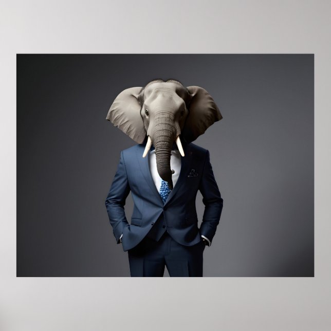 Póster Un elefante gracioso con traje (Frente)