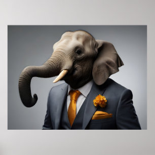 Póster Un elefante gracioso con traje